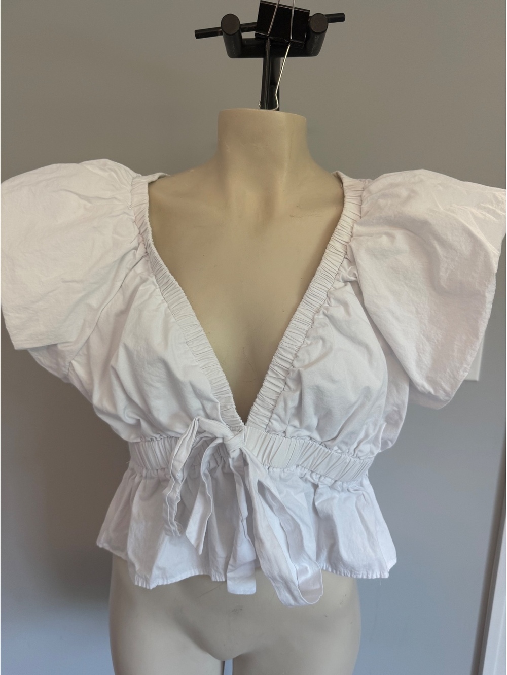 Petal & Pup White Puff Sleeve Tie-Front Blouse